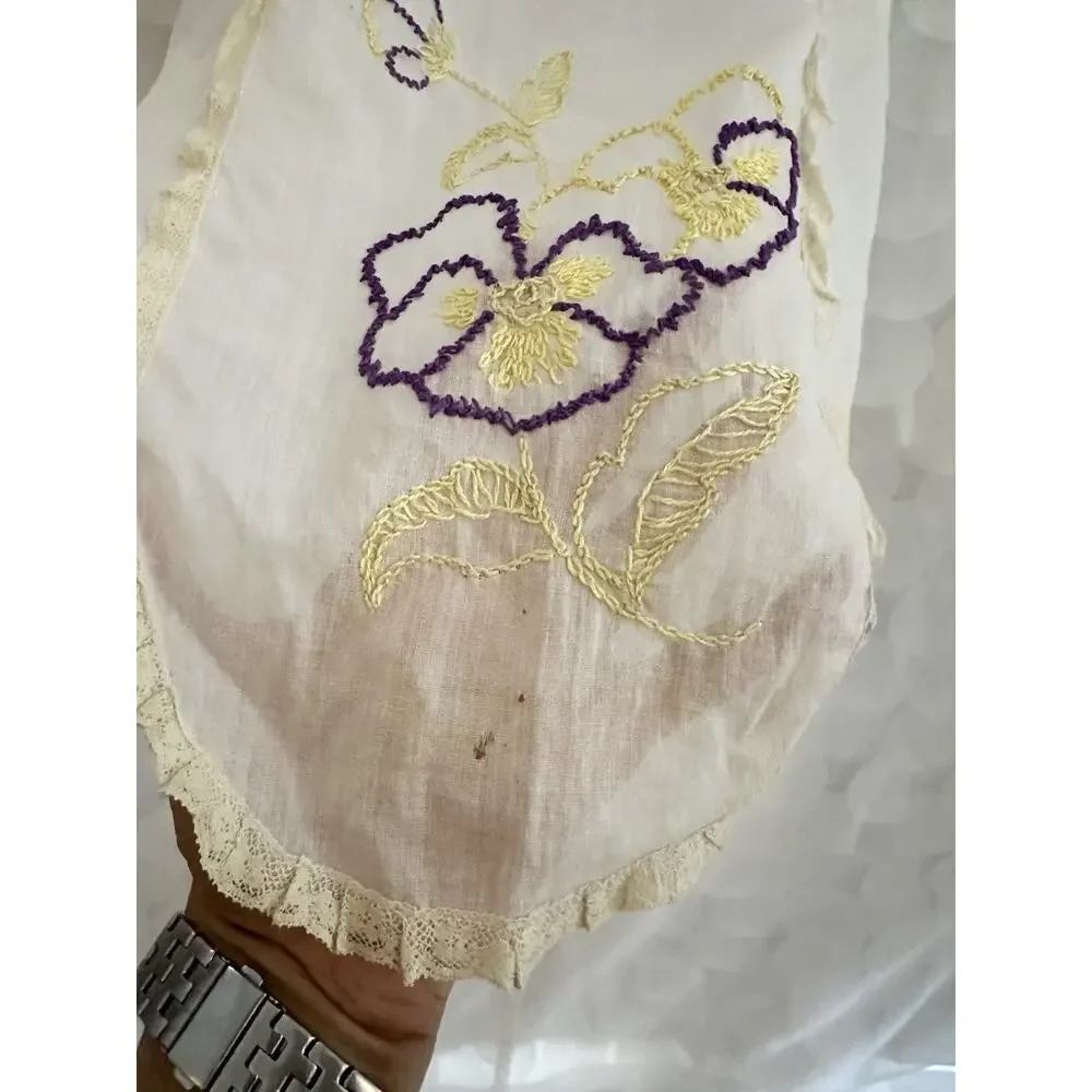 VTG 40’s Apron HALTER EMBROIDERED SHEER Hostess SEXY Floral PANSY Lace Ribbons